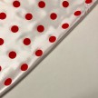 TESSUTO RASO CARNEVALE BIANCO POIS ROSSI