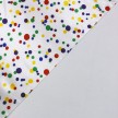TESSUTO RASO CARNEVALE POIS MULTICOLOR BIANCO