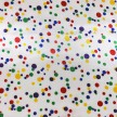 TESSUTO RASO CARNEVALE POIS MULTICOLOR BIANCO