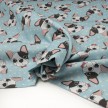 TESSUTO COTONE CANE BULLDOG FRANCESE CELESTE