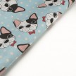TESSUTO COTONE CANE BULLDOG FRANCESE CELESTE